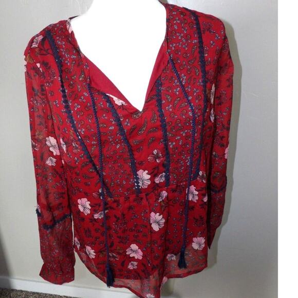 Venus Blouse Womens 6 Floral Boho Lined Long Sleeve Top Flowy‎ - Picture 1 of 7